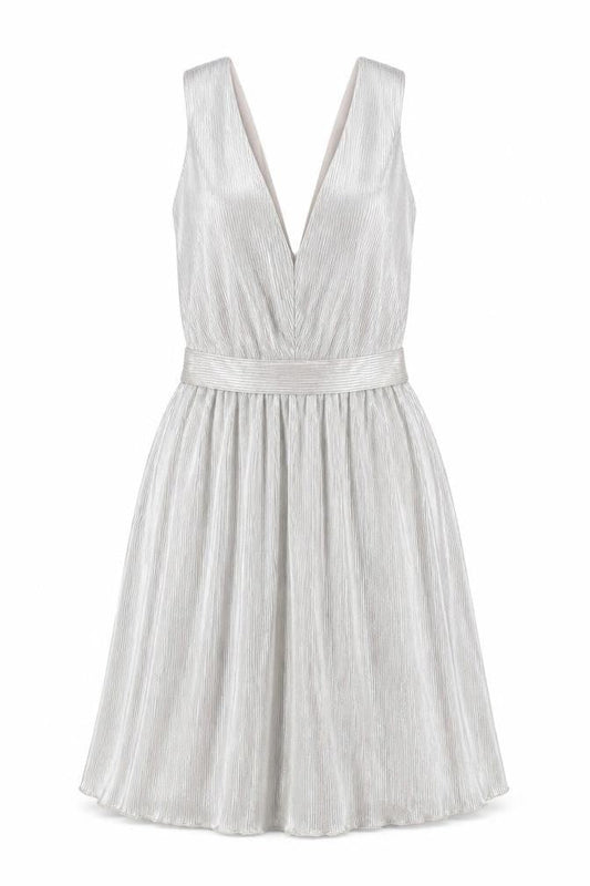 Miss Selfridge Womens Silver Polyester Skater Dress Size 8 V-Neck Zip