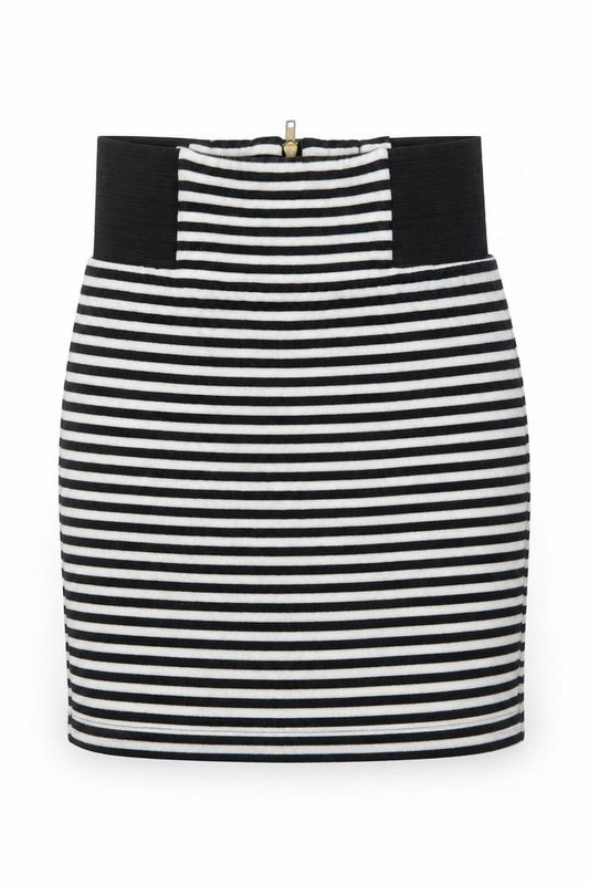Topshop Womens Black Striped Cotton Bandage Skirt Size 8 Zip
