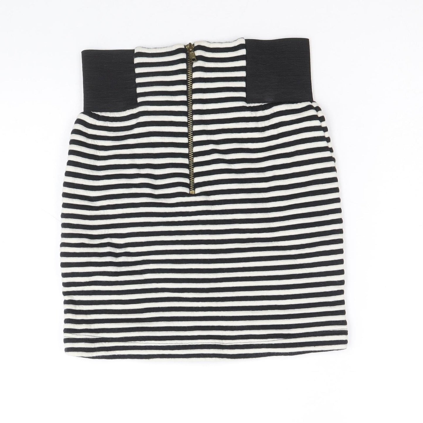 Topshop Womens Black Striped Cotton Bandage Skirt Size 8 Zip