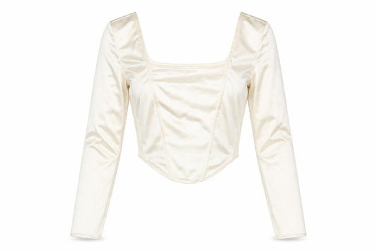 Divided by H&M Womens Ivory Viscose Cropped Blouse Size S Square Neck