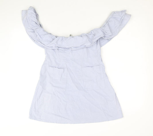 ASOS Womens Blue 100% Cotton A-Line Size 10 Off the Shoulder Zip