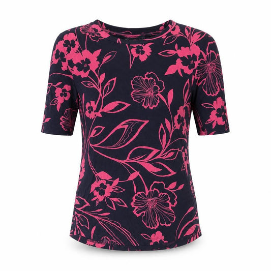 Marks and Spencer Womens Blue Floral Viscose Basic T-Shirt Size 10 Round Neck