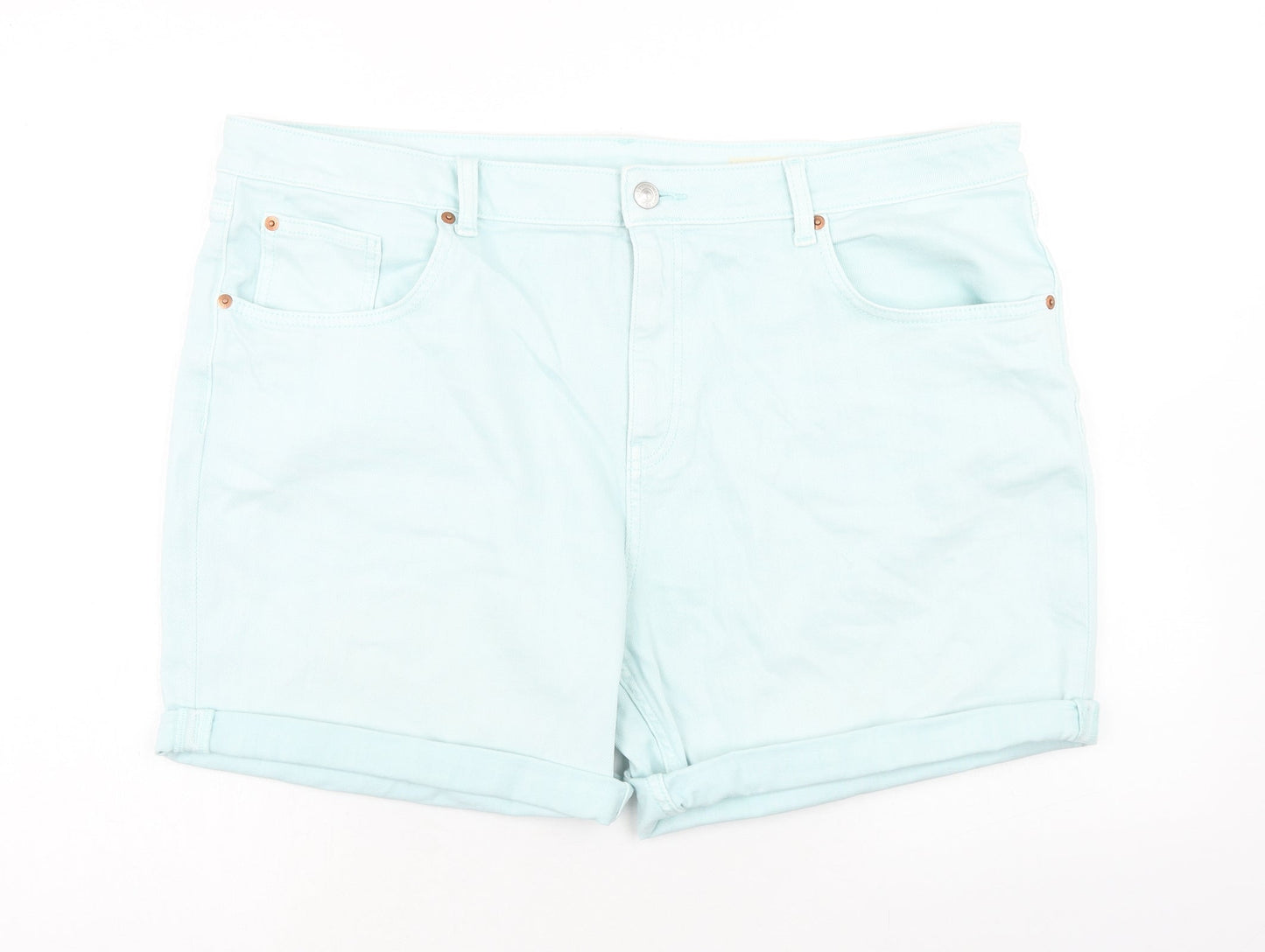 Marks and Spencer Womens Blue Cotton Boyfriend Shorts Size 2XS Regular Zip