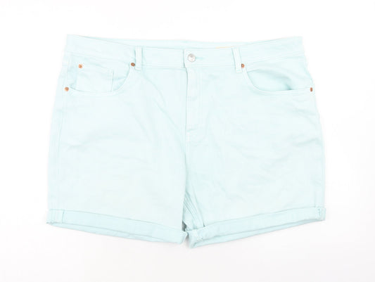 Marks and Spencer Womens Blue Cotton Boyfriend Shorts Size 2XS Regular Zip