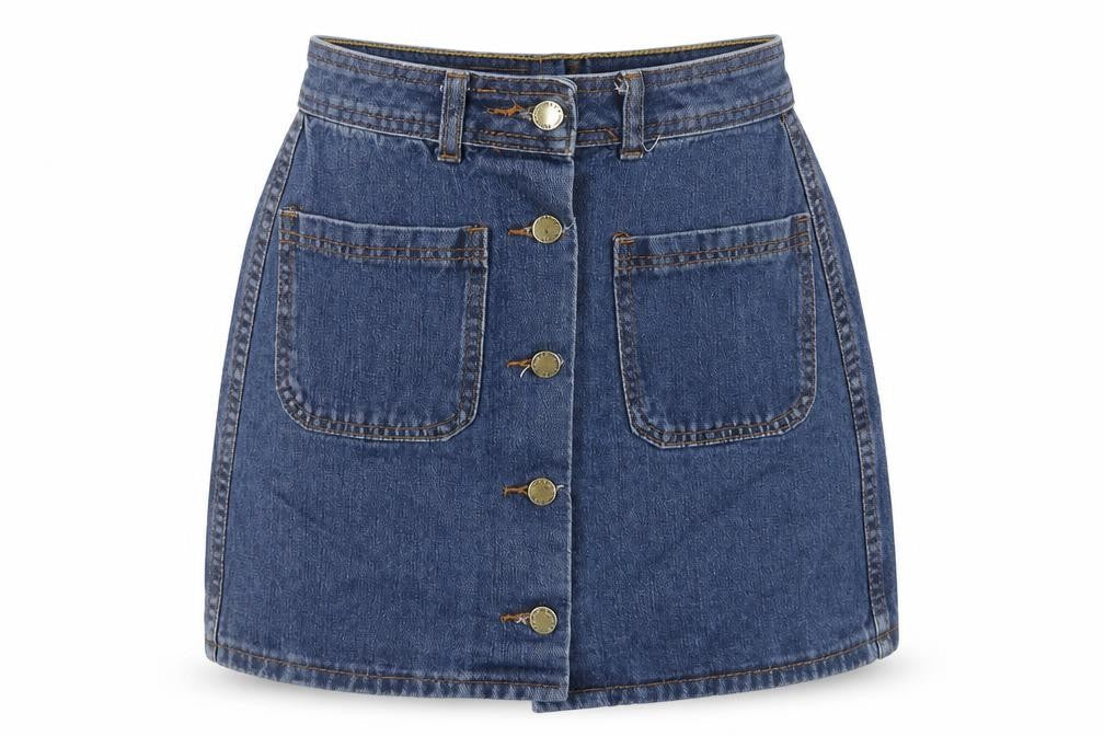 Falmer Womens Blue Cotton Mini Skirt Size M Button