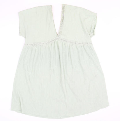 Additional front view of ASOS women’s green polyester shift, size UK 16, v-neck pullover - lace trim