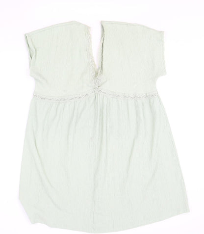 Back view of ASOS women’s green polyester shift, size UK 16, v-neck pullover - lace trim