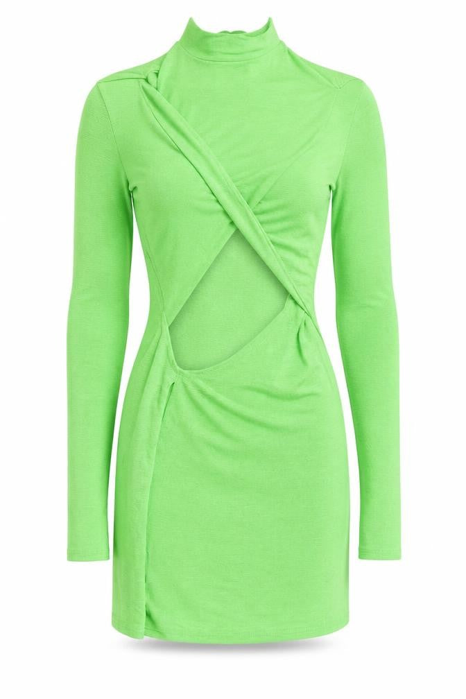 First Distraction Womens Green Polyester Bodycon Size 6 Mock Neck Pullover - Open Front
