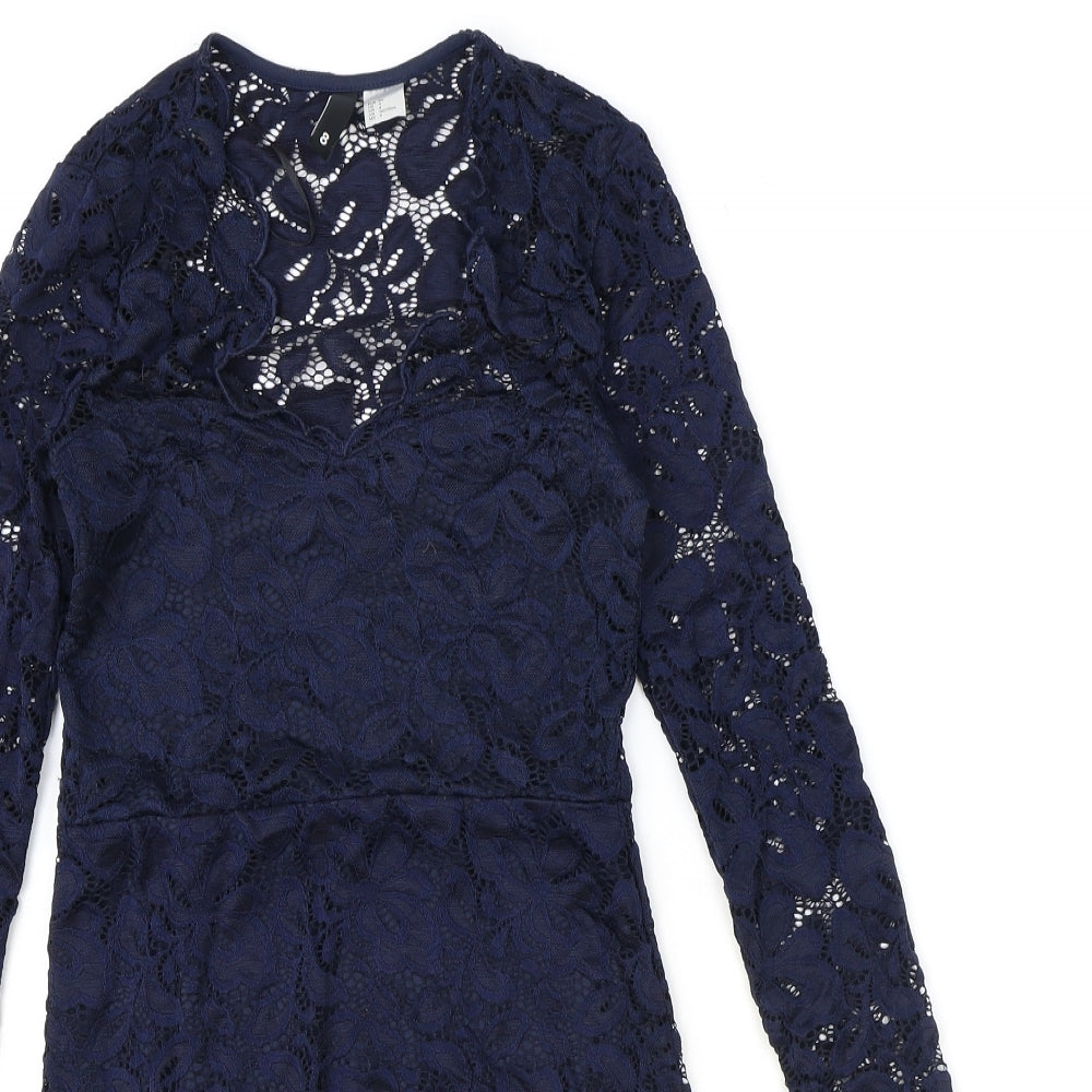 H&M Womens Blue Polyamide Shift Size 8 Round Neck Pullover