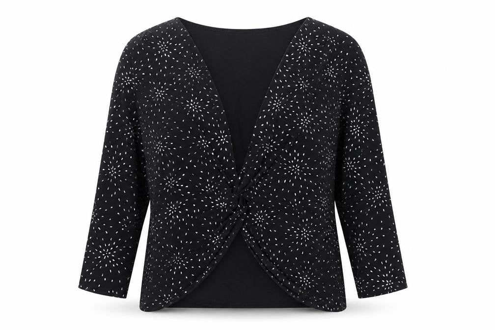 Sonic Collection Womens Black Geometric Polyester Basic Blouse Size 12 Boat Neck - Knot Front