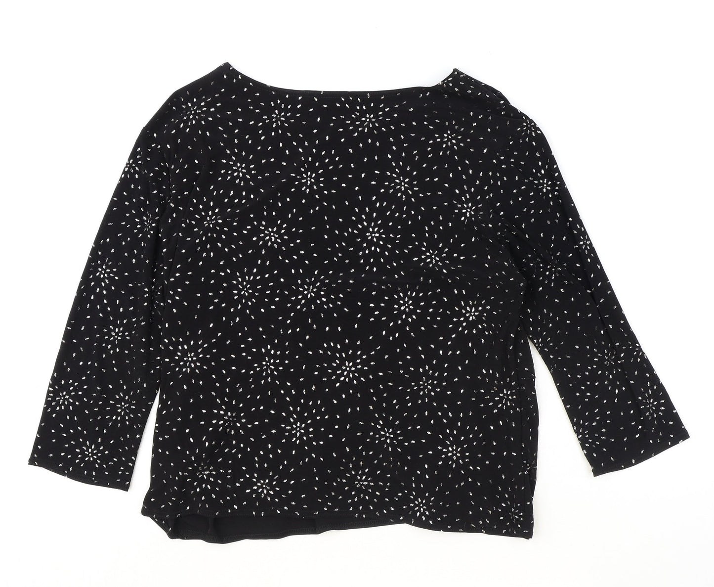 Sonic Collection Womens Black Geometric Polyester Basic Blouse Size 12 Boat Neck - Knot Front