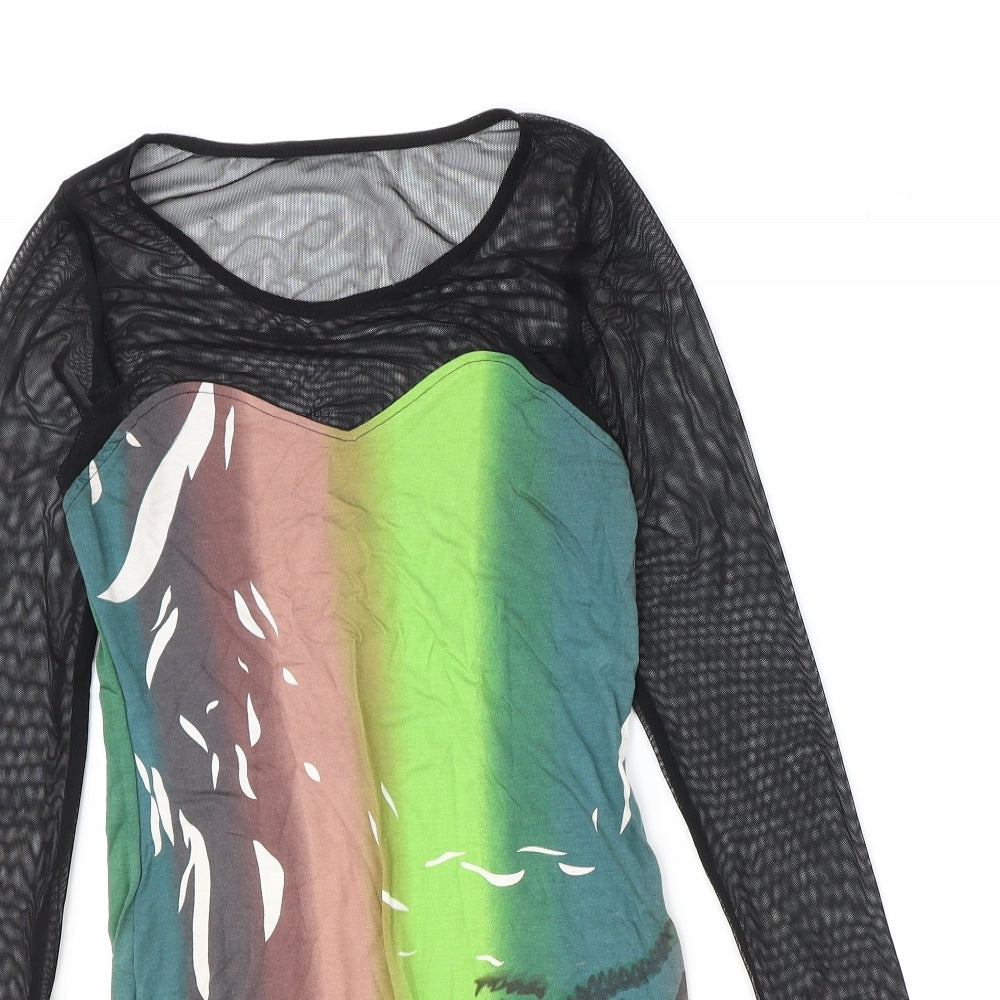 Cutie Womens Multicoloured 100% Cotton T-Shirt Dress Size S Scoop Neck Pullover - Mesh Sleeve, Size S-M