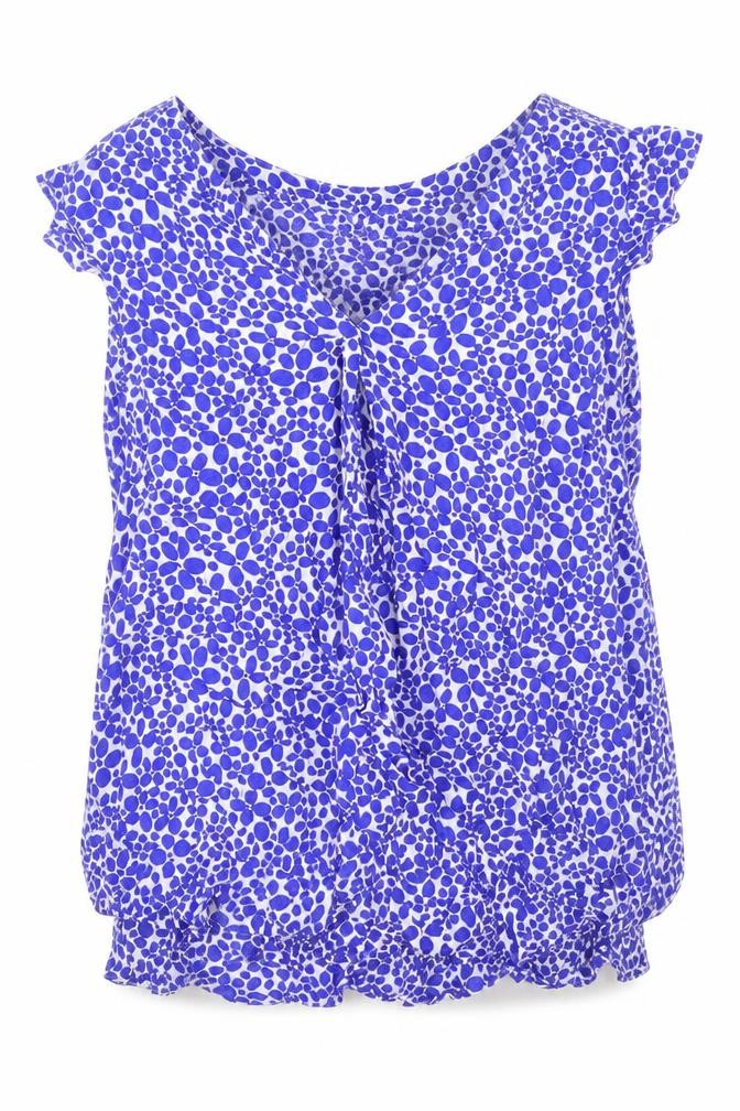 LITTLE MISS CAPTAIN Womens Blue Geometric Viscose Basic Blouse Size XS V-Neck