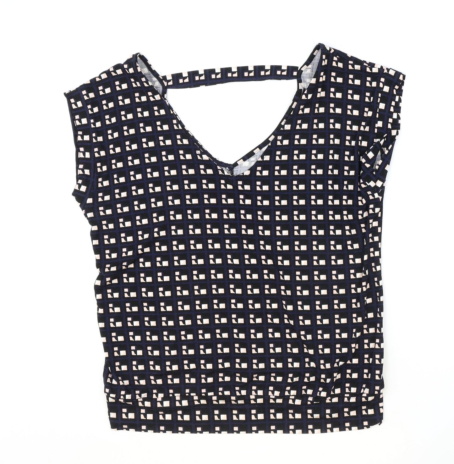 Blue Chameleon Womens Blue Geometric Viscose Basic T-Shirt Size M V-Neck