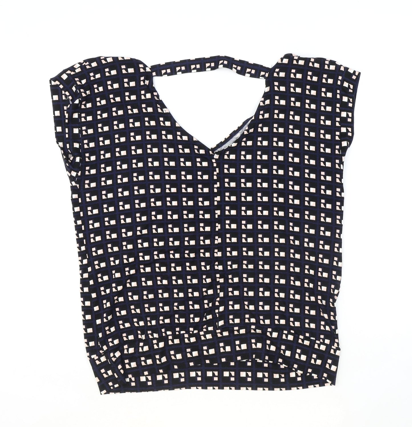 Blue Chameleon Womens Blue Geometric Viscose Basic T-Shirt Size M V-Neck