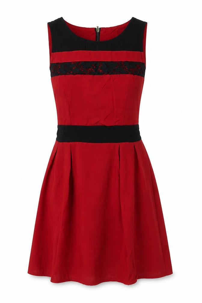 Preworn Womens Red Polyester Skater Dress Size S Scoop Neck Zip
