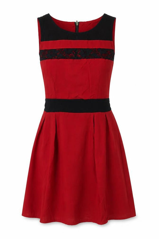 Womens Red Polyester Skater Dress Size S Scoop Neck Zip