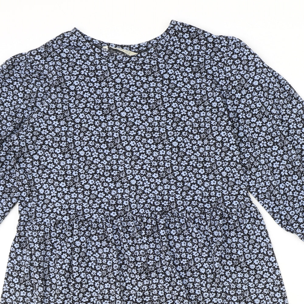 Stradivarius Womens Blue Floral Polyester A-Line Size L Roll Neck Pullover