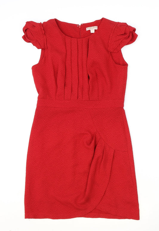 fever occasion Womens Red Geometric Polyester Sheath Size 10 Round Neck Zip