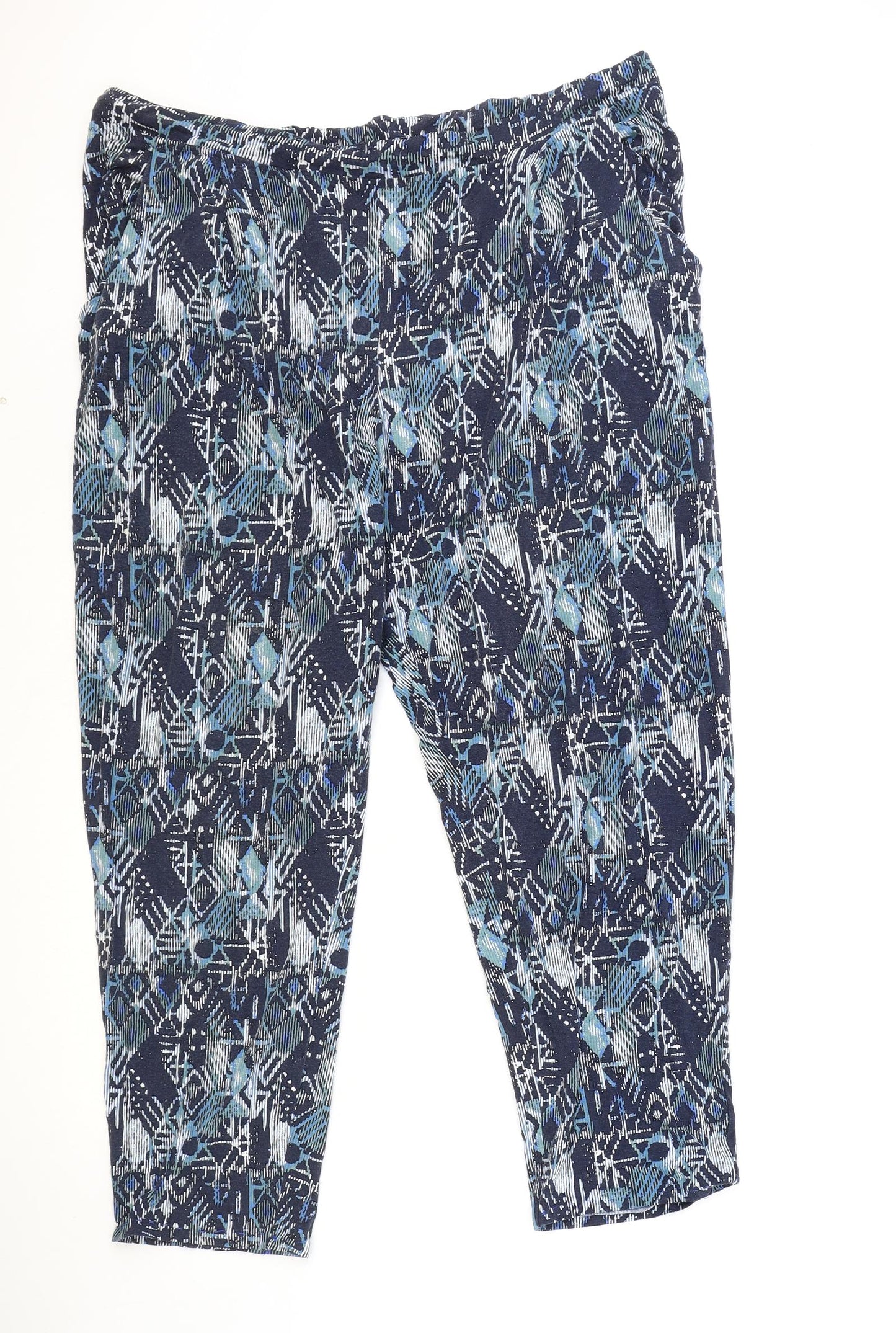 Preworn Womens Blue Geometric Polyester Harem Trousers Size 40 in Regular