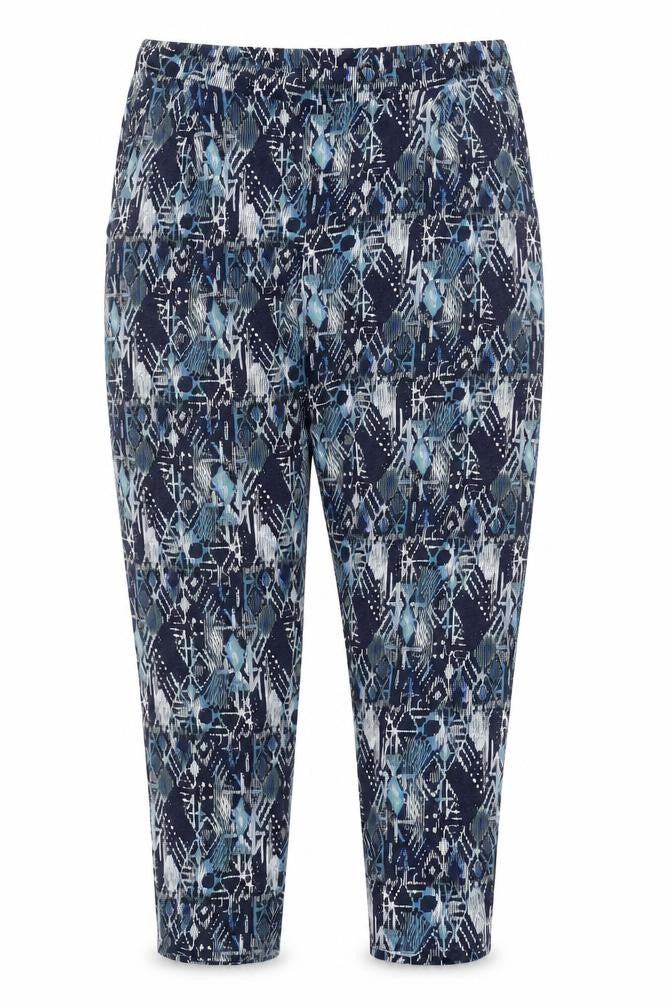 Preworn Womens Blue Geometric Polyester Harem Trousers Size 40 in Regular