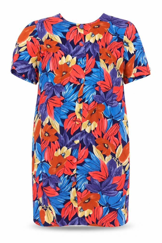 Tess Womens Multicoloured Floral Polyester Shift Size 12 Round Neck Button