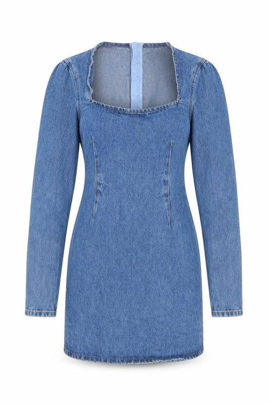 ASOS Womens Blue Cotton Bodycon Size 6 Square Neck Zip