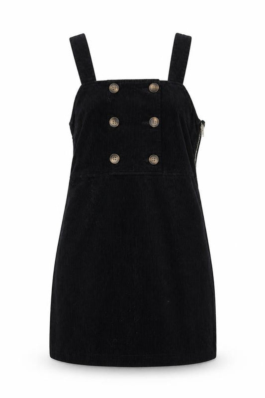 Miss Selfridge Womens Black Cotton Pinafore/Dungaree Dress Size 6 Square Neck Zip