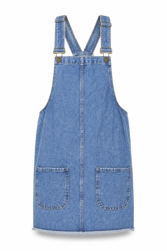 Denim & Co. Womens Blue Cotton Pinafore/Dungaree Dress Size 8 Square Neck Button