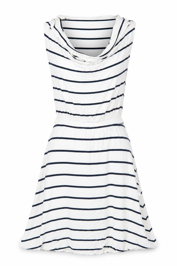 H&M Womens White Striped Viscose Fit & Flare Size 8 Cowl Neck Pullover