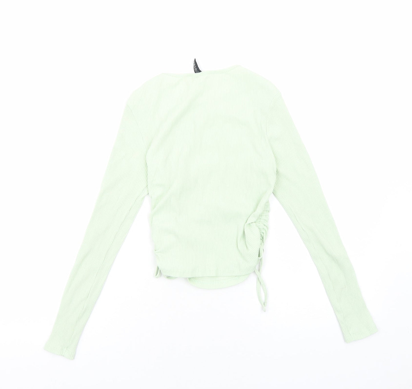 H&M Womens Green Viscose Cropped Blouse Size S Scoop Neck - Ribbed Side Ruched