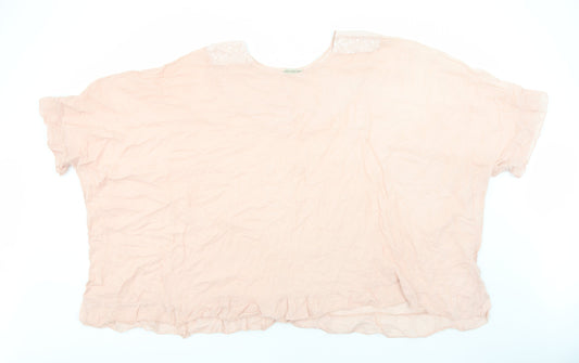 New Collection Womens Pink Cotton Tunic Blouse Size L Scoop Neck
