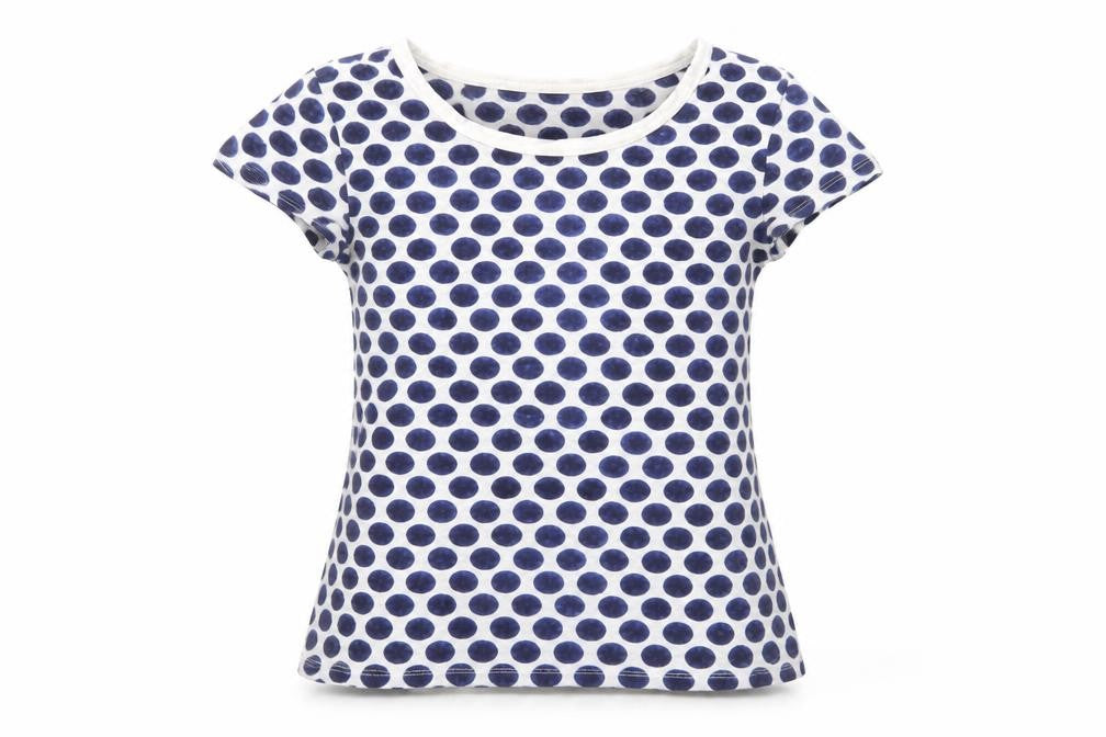 Gap Womens Blue Geometric Cotton Basic T-Shirt Size XS Scoop Neck