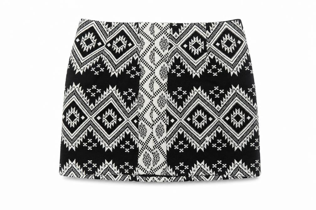 Marks & Spencer Womens Black Geometric Cotton Bandage Skirt Size 18 Zip