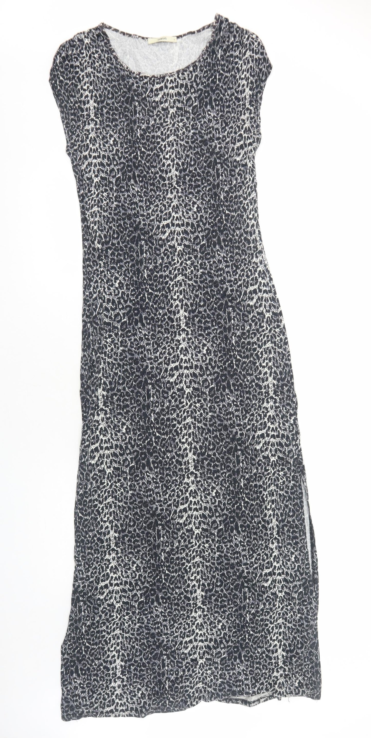 Oasis Womens Grey Animal Print Viscose Bodycon Size S Scoop Neck Pullover - Leopard print