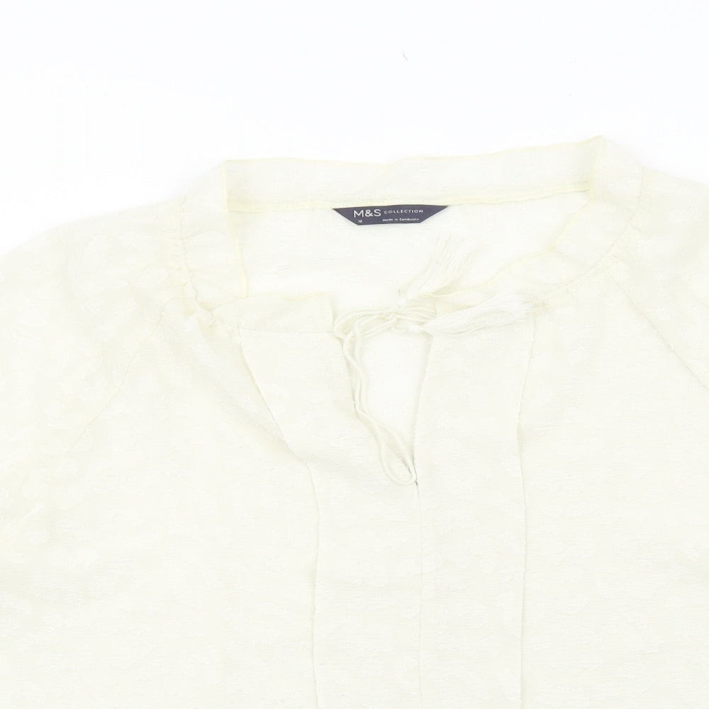 Marks and Spencer Womens Ivory Animal Print Polyester Basic Blouse Size 16 Scoop Neck - Leopard Print Tie Neck
