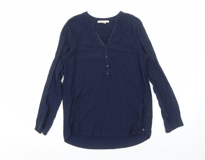 ESPRIT Womens Blue Polka Dot Viscose Basic Blouse Size 10 V-Neck