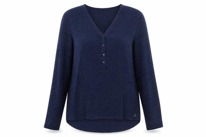 ESPRIT Womens Blue Polka Dot Viscose Basic Blouse Size 10 V-Neck