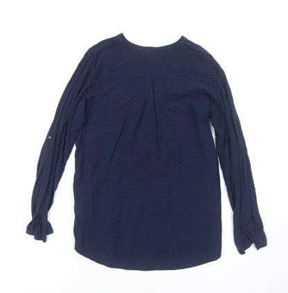 ESPRIT Womens Blue Polka Dot Viscose Basic Blouse Size 10 V-Neck