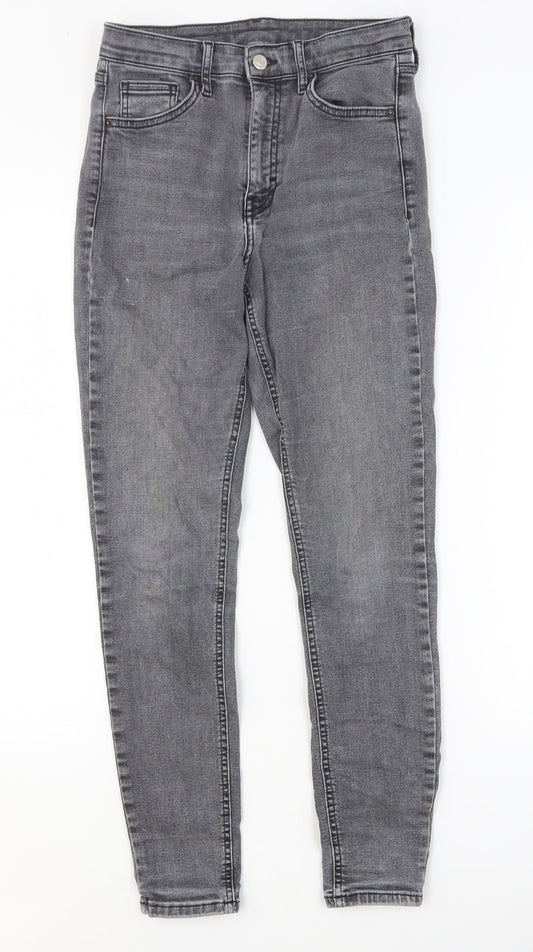 Preworn Womens Grey Cotton Skinny Jeans Size 28 Relaxed Button