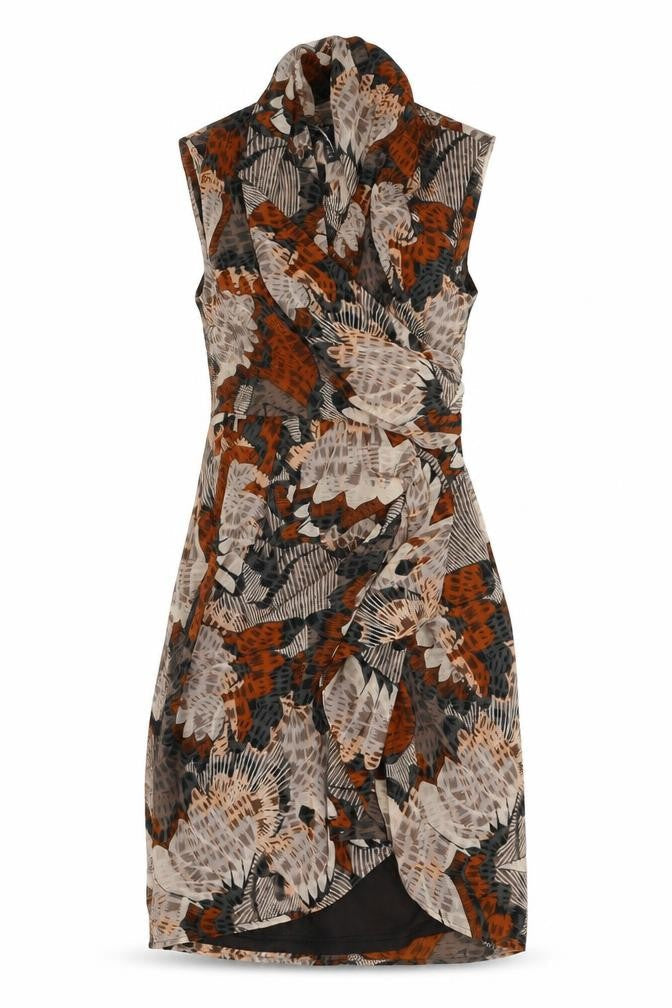 H&M Womens Multicoloured Geometric Polyester A-Line Size 4 V-Neck Zip