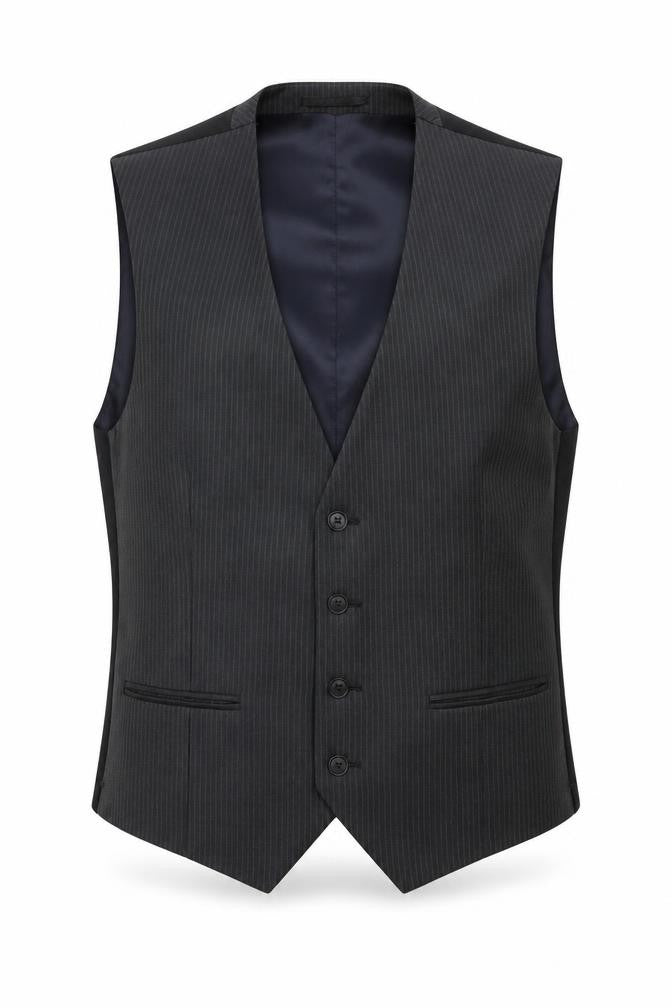 NEXT Mens Grey Striped Polyester Jacket Suit Waistcoat Size 38 Regular