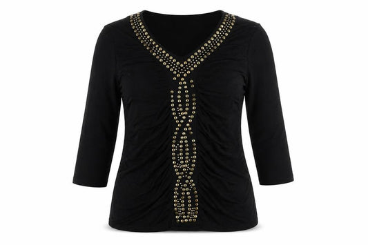 Colour Works Womens Black Viscose Basic T-Shirt Size M V-Neck