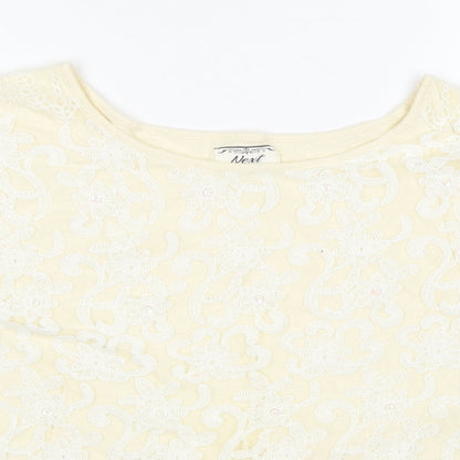 Next Womens Ivory Cotton Basic T-Shirt Size 14 Round Neck