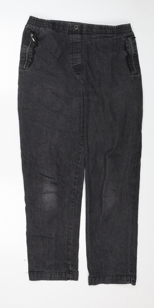 New Fashion Womens Black Cotton Straight Jeans Size 30 in Regular Button