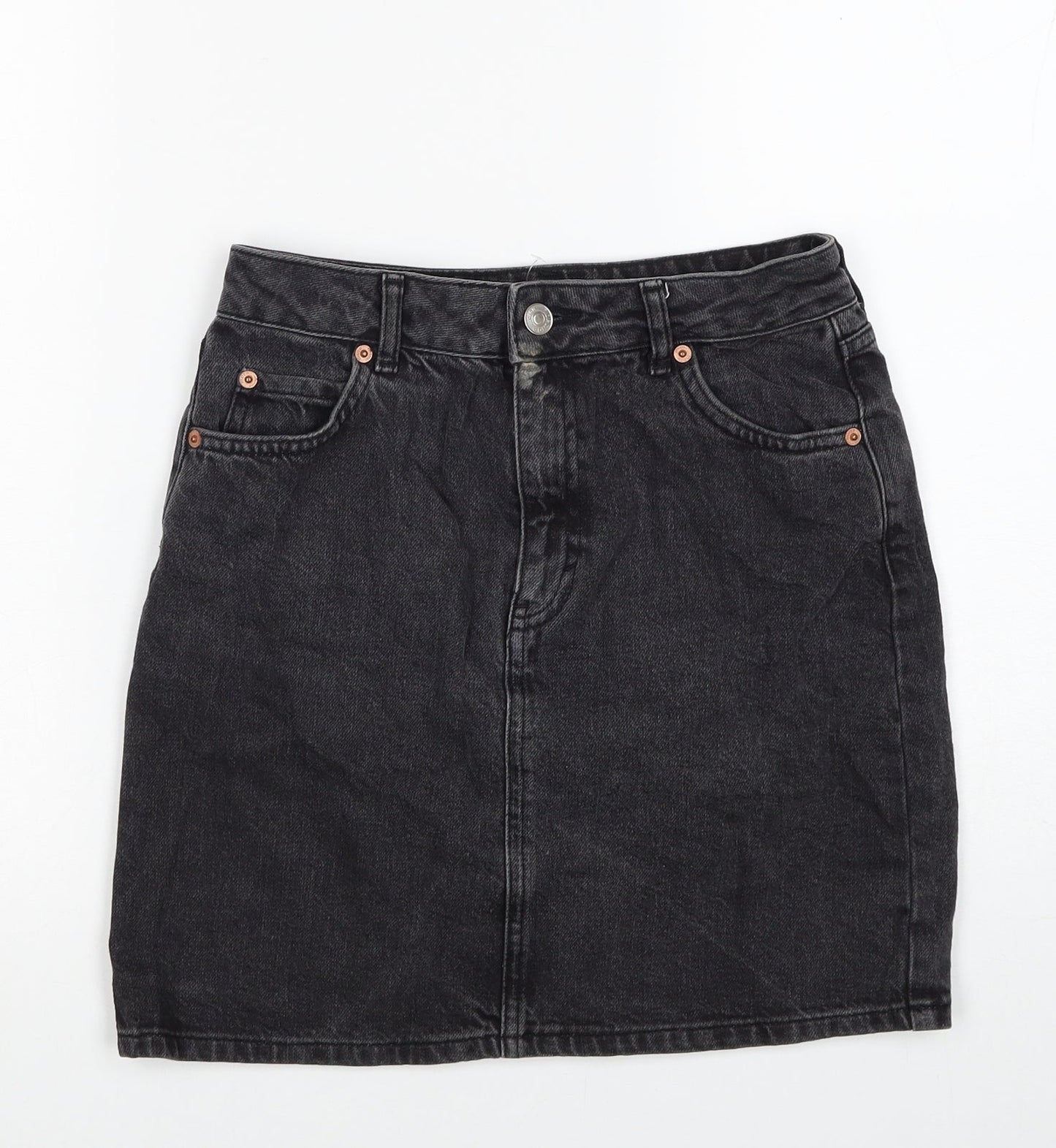 Topshop Womens Black Cotton Straight & Pencil Skirt Size 26 in Zip