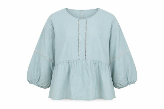 Marks and Spencer Womens Blue Cotton Basic Blouse Size 14 Round Neck
