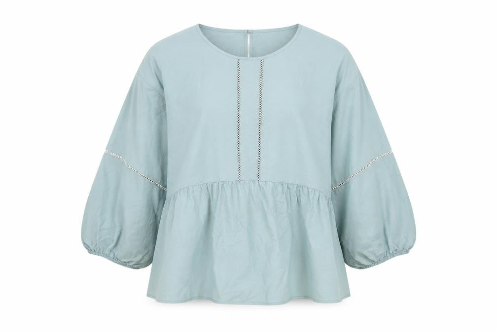 Marks & Spencer Womens Blue Cotton Basic Blouse Size 14 Round Neck
