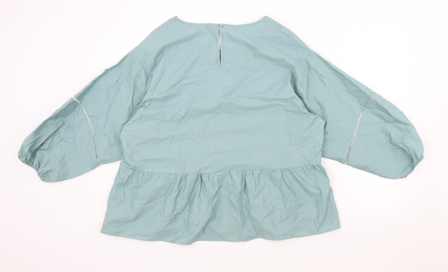 Marks and Spencer Womens Blue Cotton Basic Blouse Size 14 Round Neck