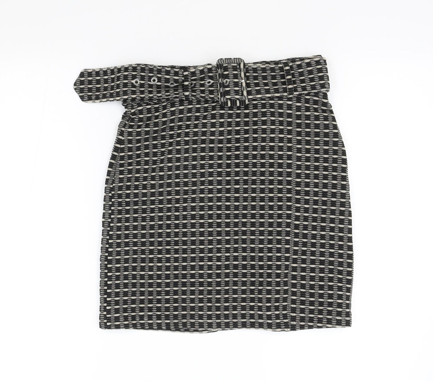 Select Womens Black Geometric Polyester Straight & Pencil Skirt Size 8 Zip - Belt Inlcuded